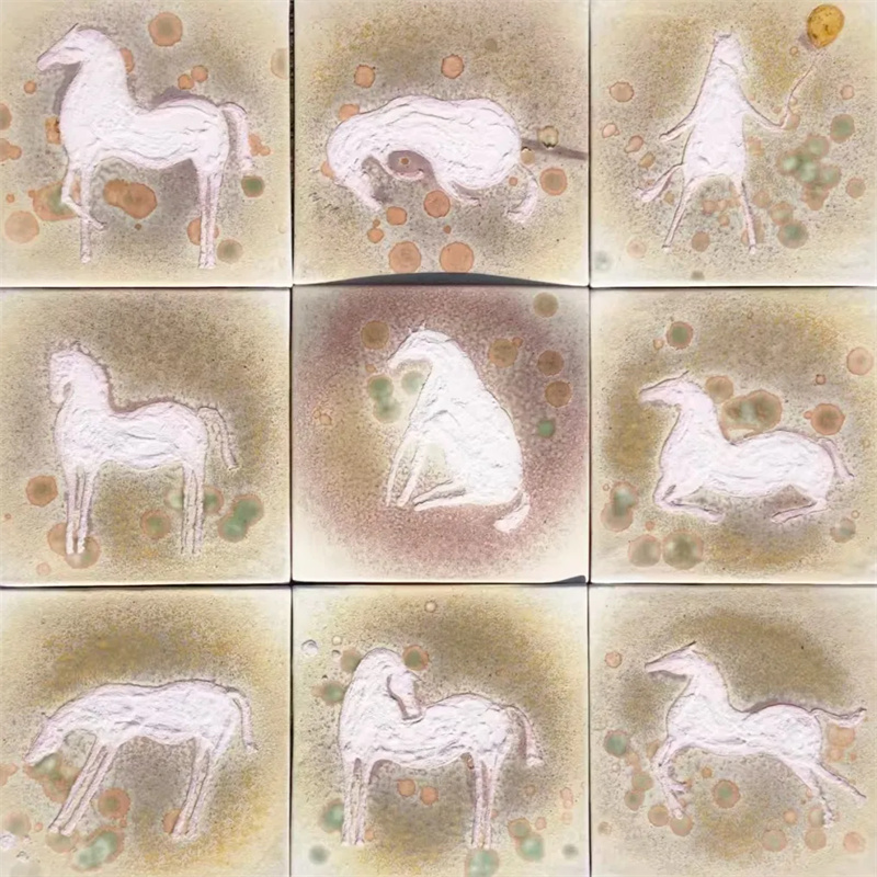 黄子桐，《马憩间》，瓷板画